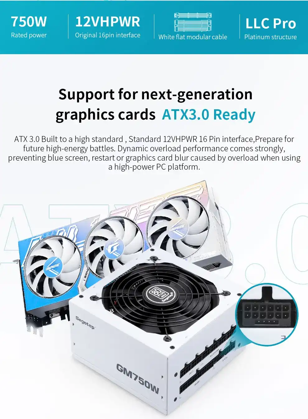 Segotep GM750W Gold 80 plus full modular - White